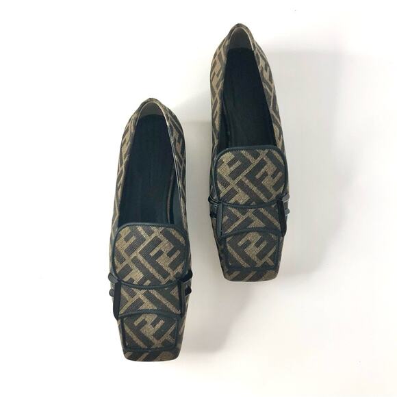 Fendi Jacquard Ffreedom Square Toe FF Zucca Logo Ballet Flats Loafers 36.5 - Picture 3 of 7